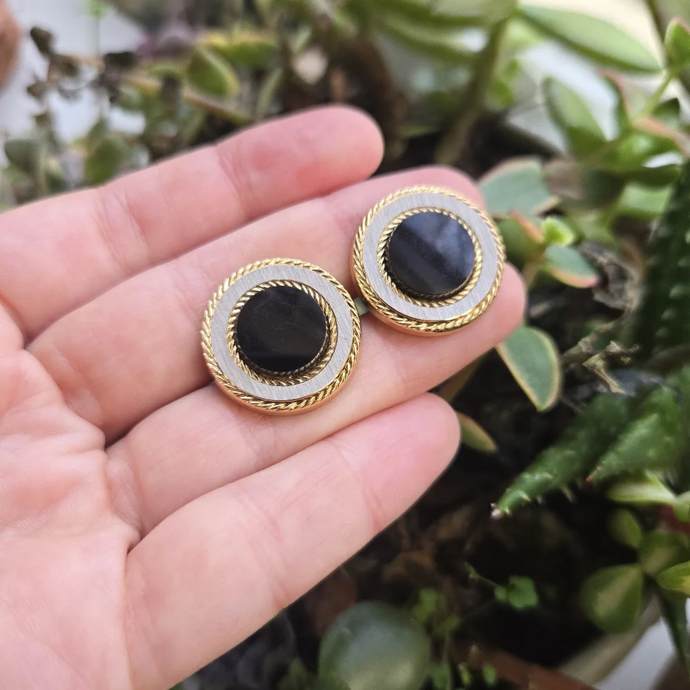 Vintage Black Gold & Silver Modern Classic Cuff Links